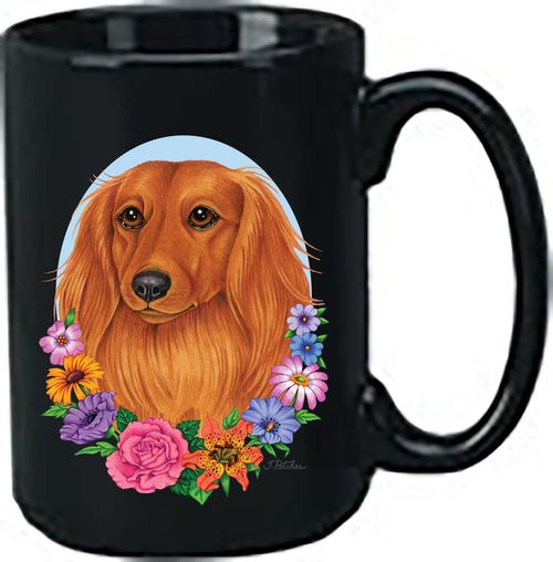 Dachshund Longhair Red - Best of Breed Ceramic 15oz Coffee Black Mug