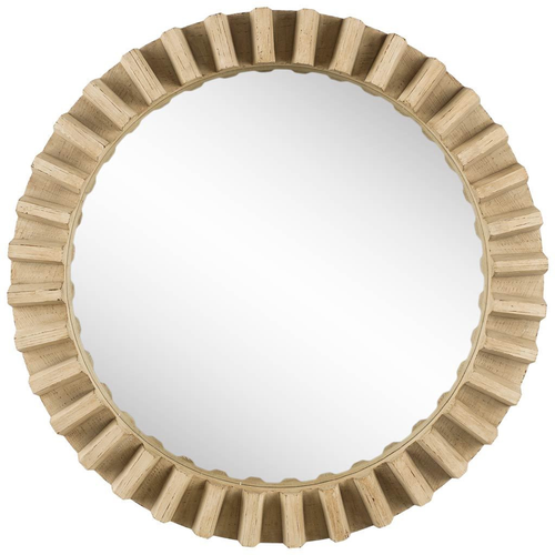35" Round Natural Brown Wood Frame Wall Mirror