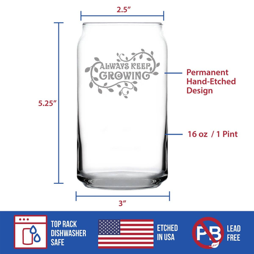 Keep Growing Beer Can Pint Glass - Gardener Gifts and Decor