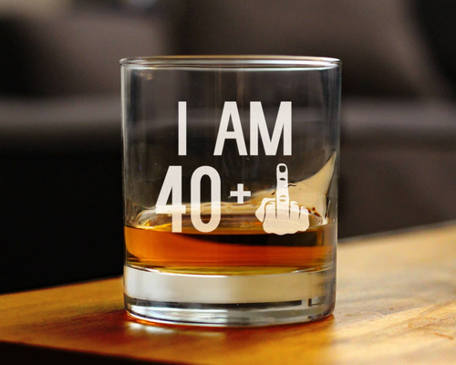 41st Birthday Gifts - 40 Middle Finger Whiskey Rocks Glass