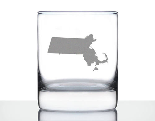 Massachusetts Whiskey Rocks Glass - Bay Staters Gifts