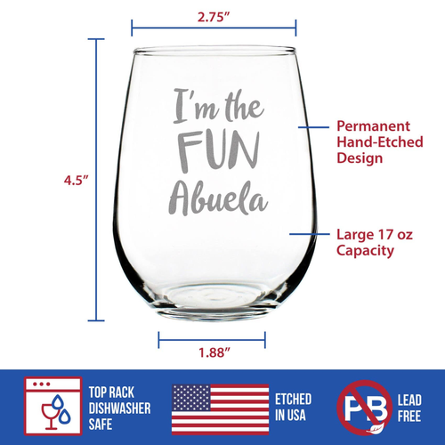Fun Abuela Stemless Wine Glass - Mother's Day Gifts
