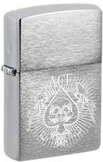 Zippo Spade Skull Design Brushed Chrome Lighter 