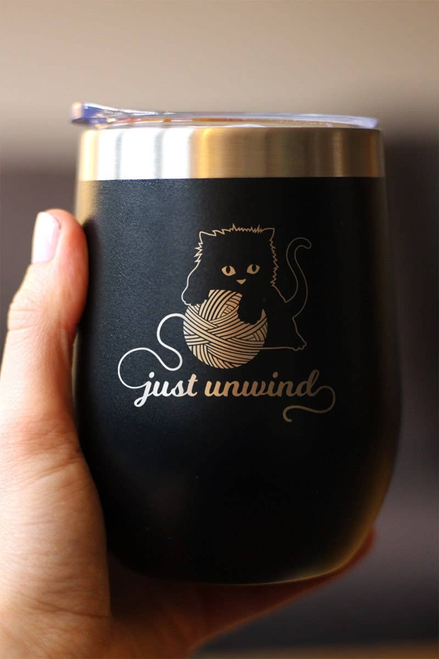 Just Unwind Insulated Wine Tumbler - Crochet Cat Gifts