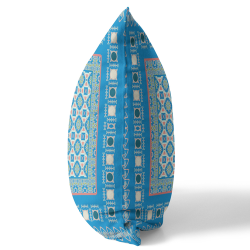 28" X 28" Blue And Pink Broadcloth Floral Throw Pillow