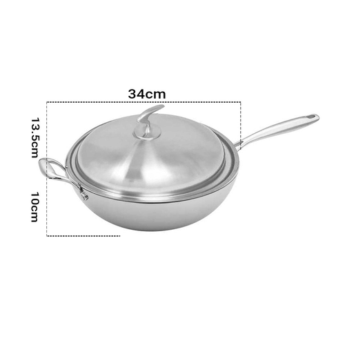 Stainless Steel Fry Pan  Frying Pan Top Grade Textu Non Stick Interior Skillet with Helper Handle and Lid