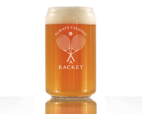 Causing a Racket Beer Can Pint Glass - Tennis Gifts