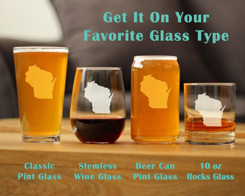 Wisconsin Outline Stemless Wine Glass - Cheesehead Gifts