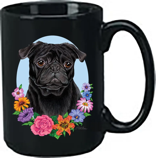 Pug  Black - Best of Breed Ceramic 15oz Coffee Black Mug