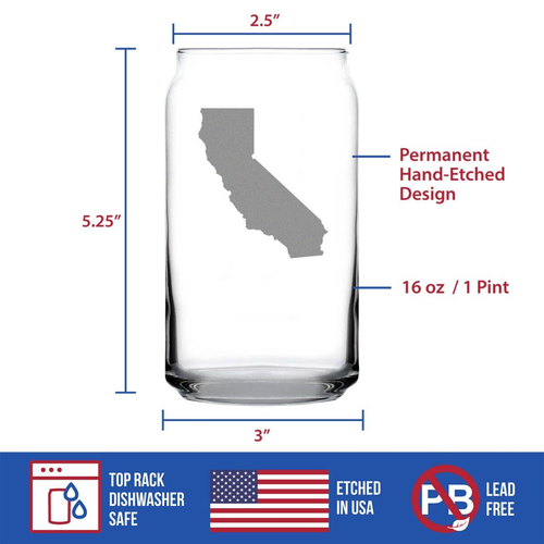 State of California Beer Can Pint Glass - Californians Gifts