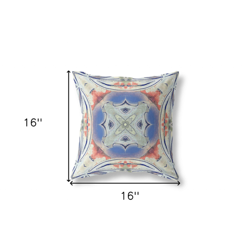 16" X 16" Cream Geometric Indoor Outdoor Throw Pillow