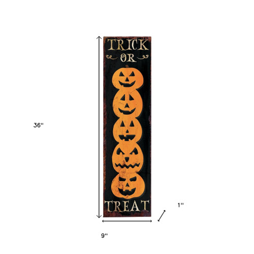 36" Black And Orange Halloween Pumpkin Solid Wood Porch Sign