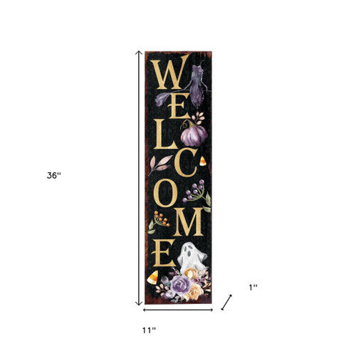 36" Black Gold And Purple Halloween Ghost Solid Wood Porch Sign
