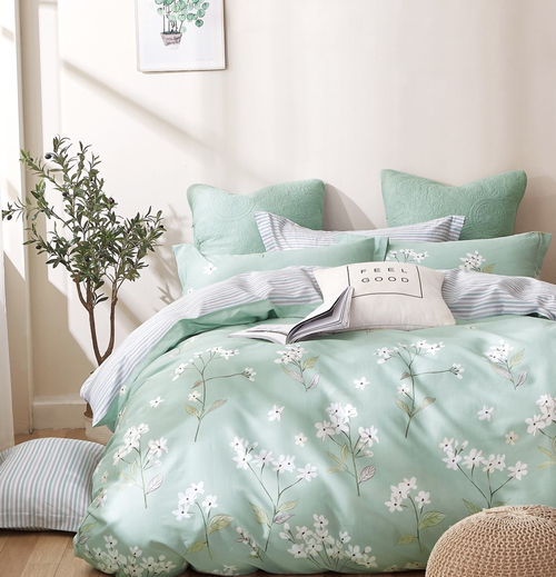 Bianca Blue/White Floral 100% Cotton Reversible Comforter Set