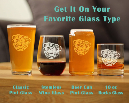 Pug Whiskey Rocks Glass - Pug Dog Gifts and Decor