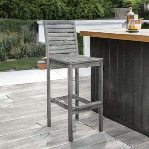 49" Gray Indoor Outdoor Bar Height Chair With Footrest