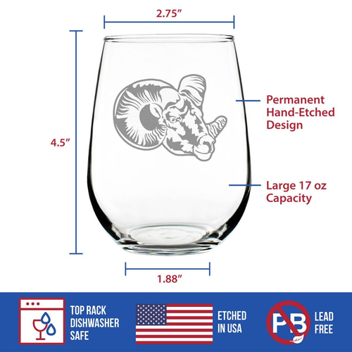 Ram Face Stemless Wine Glass - Bighorn Sheep Gifts and Decor