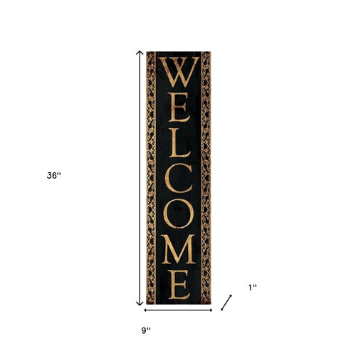 36" Black And Gold Solid Wood Porch Sign