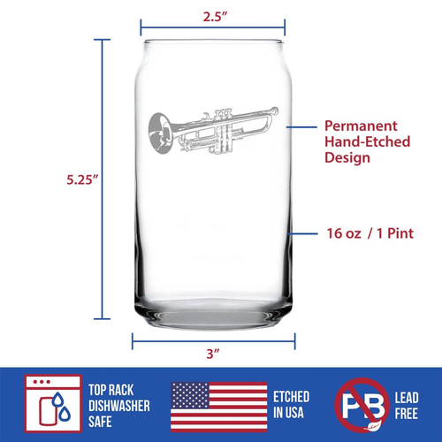 Trumpet Beer Can Pint Glass - Trumpeter Musicians Gifts