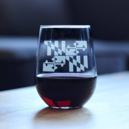 Flag of Maryland Stemless Wine Glass - Marylanders Gifts