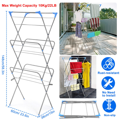 3 Tier Laundry Rack Foldable Clothes Drying Rack 