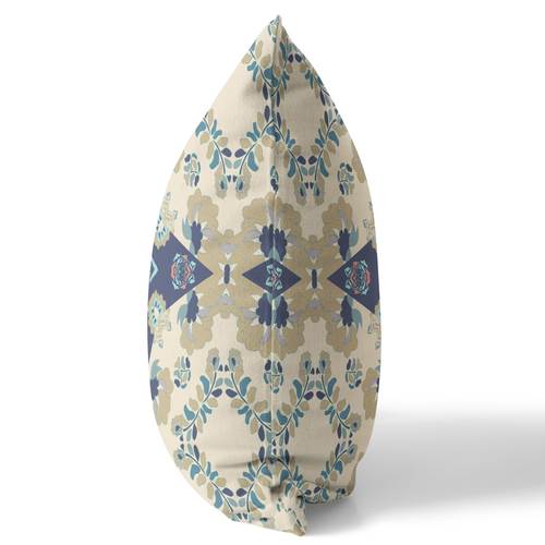 28" X 28" Cream Floral Indoor Outdoor Throw Pillow
