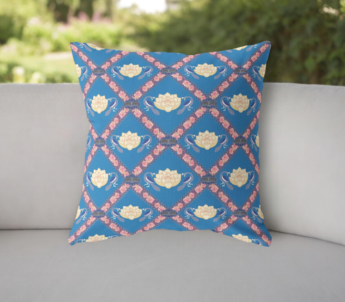 16"x16" Blue Yellow Pink Zippered Suede Geometric Throw Pillow