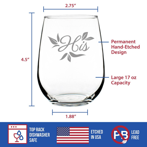 Wedding Floral His Stemless Wine Glass - Bridal Party Gifts