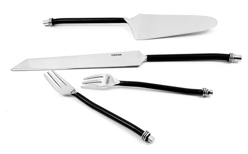 Vibhsa Cake Server, Knife and Cake Forks Set (Black, Twisted Handle)