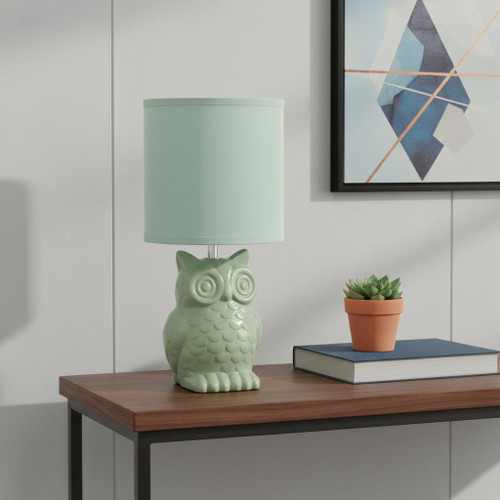 13" Sage Ceramic Novelty Table Lamp With Sage Drum Shade
