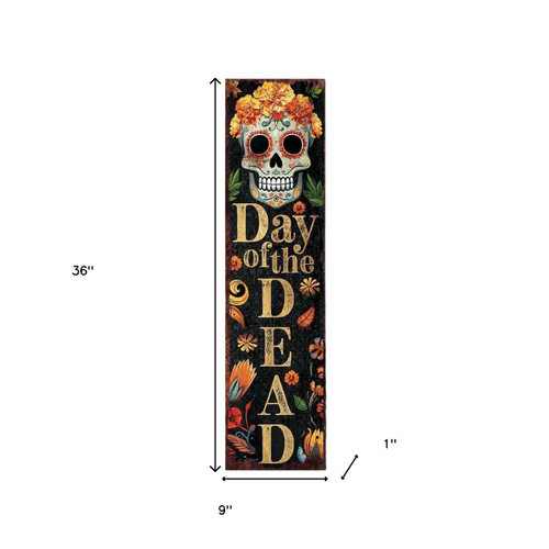 36" Black Gold And Orange Day of the Dead Ghost Solid Wood Porch Sign