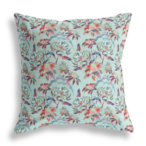 26 Red Aqua Roses Indoor Outdoor Throw Pillow