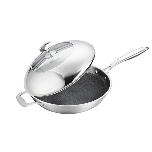 Stainless Steel Fry Pan  Frying Pan Top Grade Non Stick Interior Skillet with Helper Handle and Lid