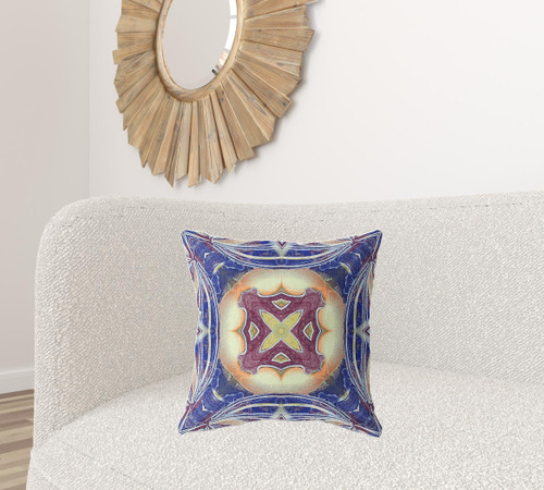 20"x20" Blue Muted Orange Cream Zippered Suede Geometric Throw Pillow