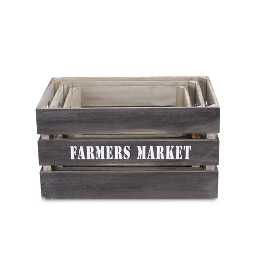 Set of Three Dark Brown Solid Wood Crate
