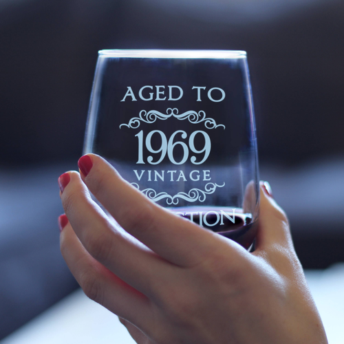 Aged to Perfection 69 Stemless Wine Glass 65th Birthday Gift