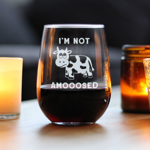 Not Amoosed Stemless Wine Glass - Cow Gifts and Decor