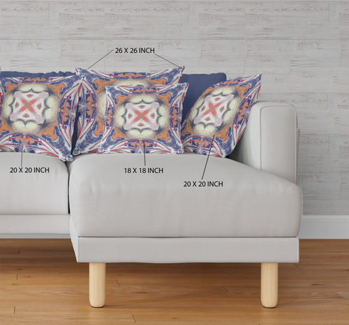 16" X 16" Blue and White Geometric Indoor Outdoor Throw Pillow
