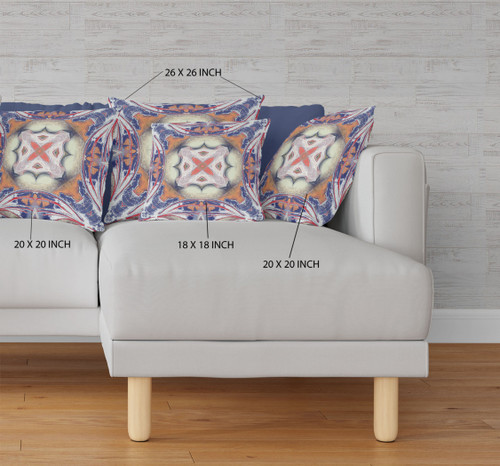 16" X 16" Blue and White Geometric Indoor Outdoor Throw Pillow
