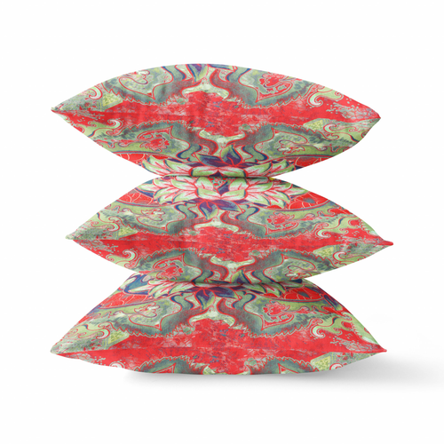 16" X 16" Red Geometric Indoor Outdoor Throw Pillow