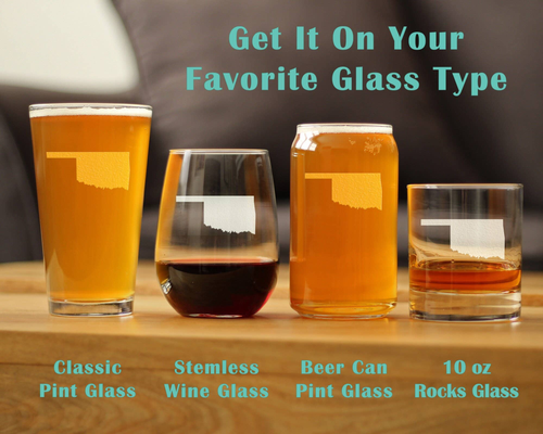 Oklahoma Outline Beer Can Pint Glass - Oklahomans Gifts