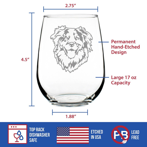 Australian Shepherd Stemless Wine Glass - Dog Gifts