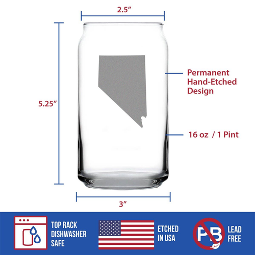 Nevada Outline Beer Can Pint Glass - Nevadans Gifts