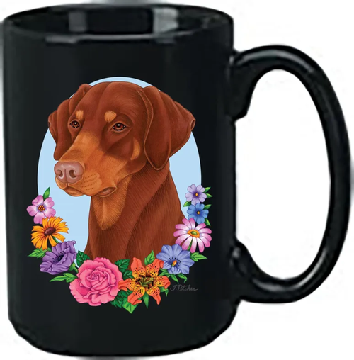 Doberman Red Uncropped - Best of Breed Ceramic 15oz Coffee Black Mug