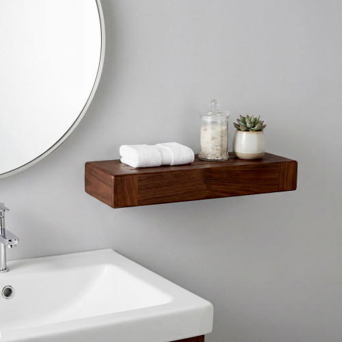 14" Brown Wood Wall Mounted Bathroom Shelves