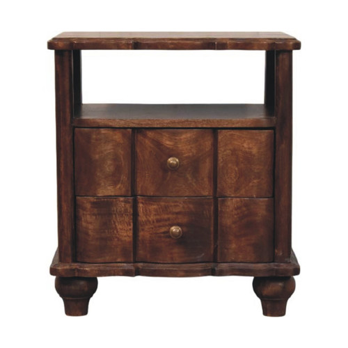 25" Brown Solid Wood Two Drawer Nightstand