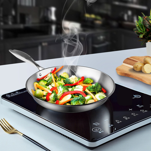 Dual Burners Cooktop Stove  Stainless Steel Induction Casserole and  Fry Pan