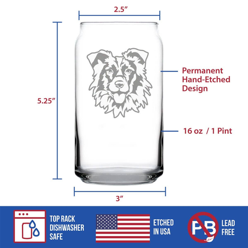 Border Collie Face Beer Can Pint Glass - Dog Gifts