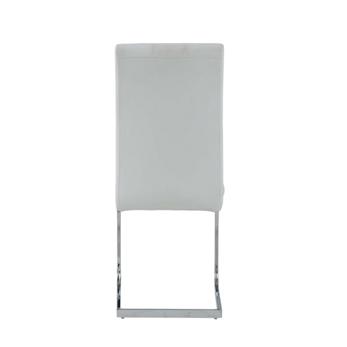 Set of Four White And Silver Upholstered Faux Leather Dining Side Chairs