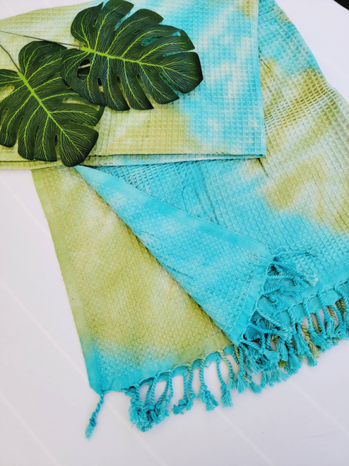 Throw Blanket Cotton -Quick fold throw Green/Blue